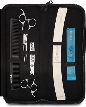 CreaProducts Original CreaClip Case and Hair Scissors, Hair Cutting Tool Hair Cutting Shears Thinning Scissors Hair Comb for Layers Bangs Kids Hair Cut Hair Cutting Kit Set of 5 CC043