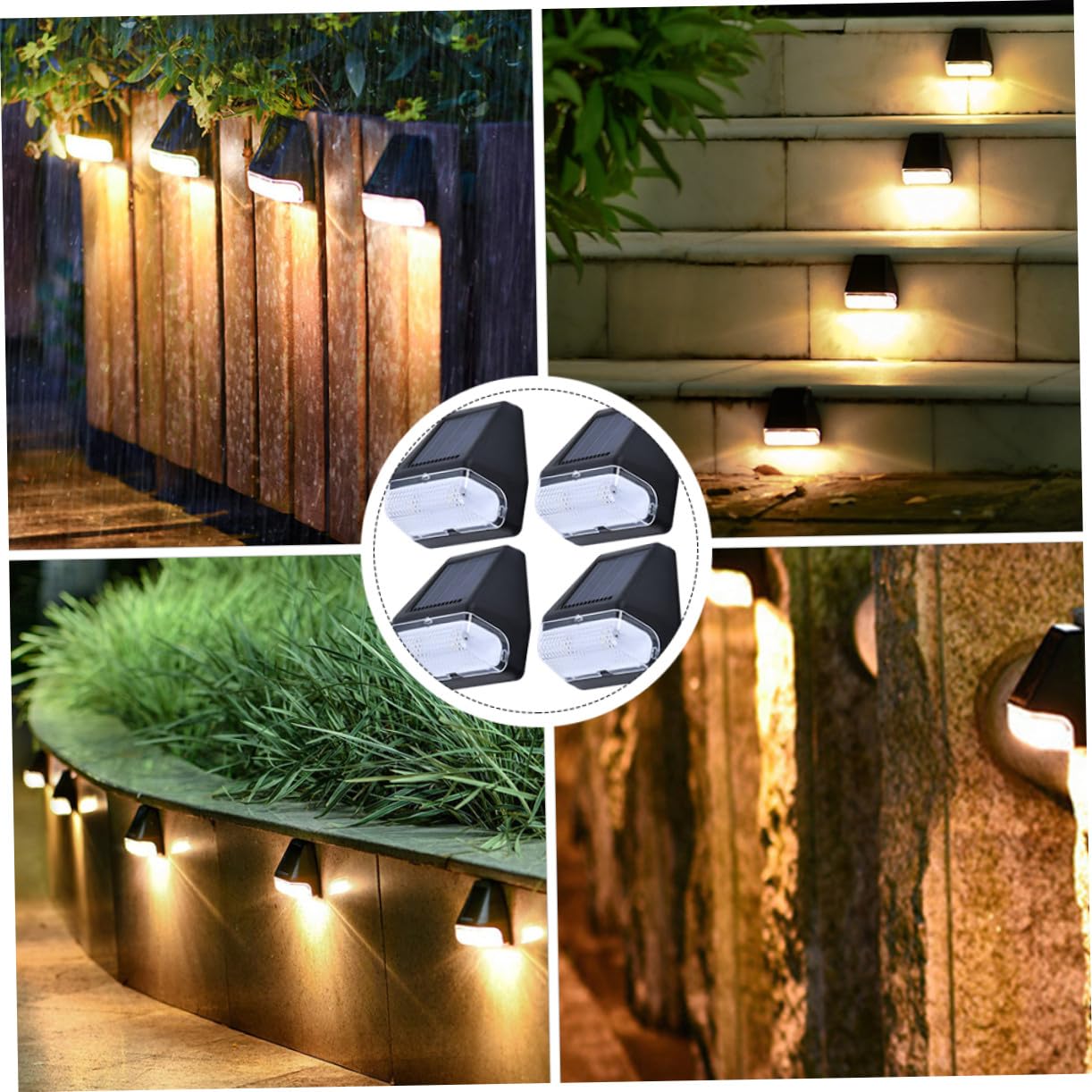 Lampada Solare da Parete Esterna 4pezzi LED Ip65 Nero | Abs e Pp, Batteria Integrata 1,2v 300mah, per Aree Verdi e Prati, Uso a Muro