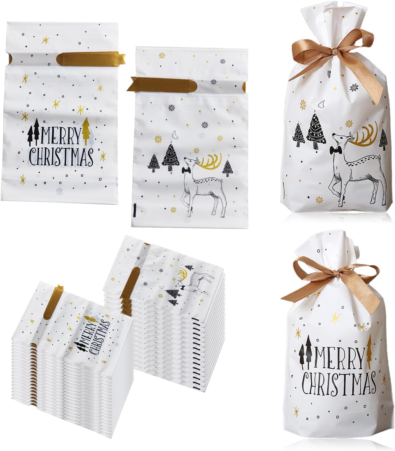 50x Weihnachts Geschenkbeutel Mit Kordelzug - Festliche Rentier Design