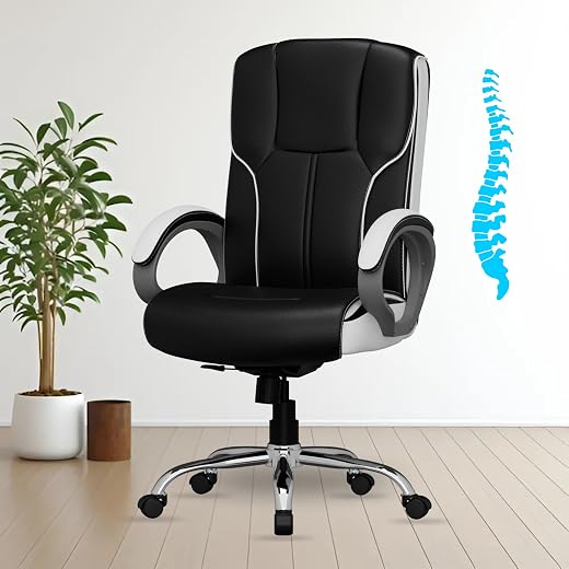 FUGO FG111 | Leatherette Office Chair | Ergonomic Executive Boss Chair with Spacious Cushioned Seat | Heavy Duty Metal Bas...