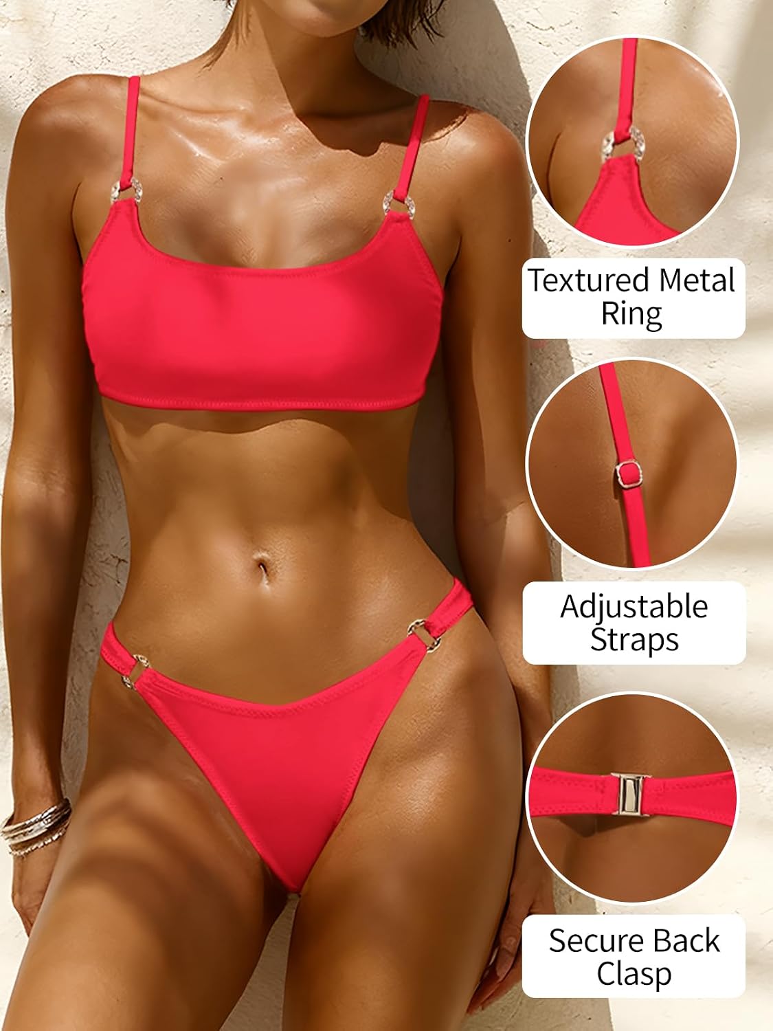 MIKETAI Bikini Sets for Women Sexy 2 Piece Swimsuit High Cut Cheeky Adjustable Spaghetti Straps Bathing Suit for Women