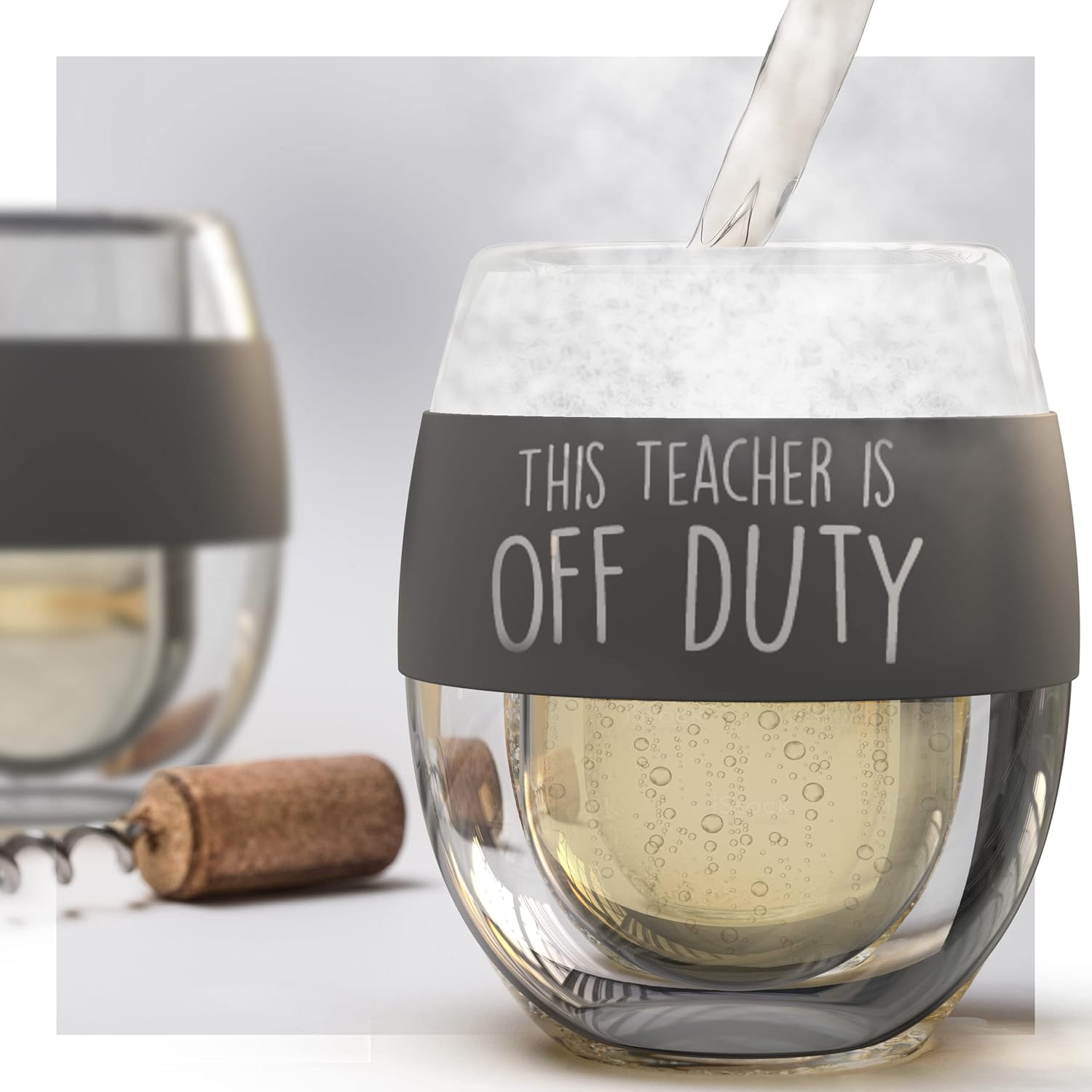 GALVANOX Teacher Appreciation Freezer Stemless Wine Glass Gift for Teacher Off Duty Frozen Wall Insulated Chiller Cup for Ice-Cold Drinks (Gift for Christmas/Birthday/End of Year)