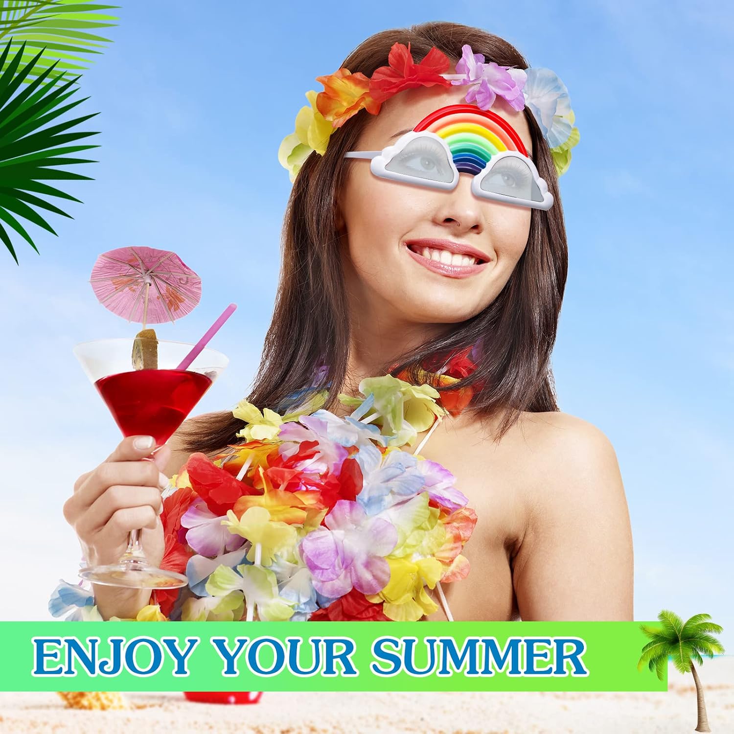 Flutesan 3 Pairs Funny Luau Hawaiian Glasses Tropical Beach Sunglasses Pineapple Rainbow Cloud Donut Sunglasses for Summer Luau Party Favors Birthday Supplies Decorations