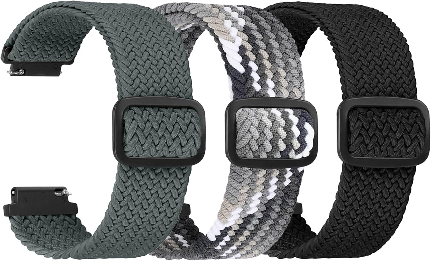 3 Packs Elastic Braided Bands 16mm 18mm Quick Release, Adjustable Stretchy Bands Elastic Sport Wristbands for Women Men