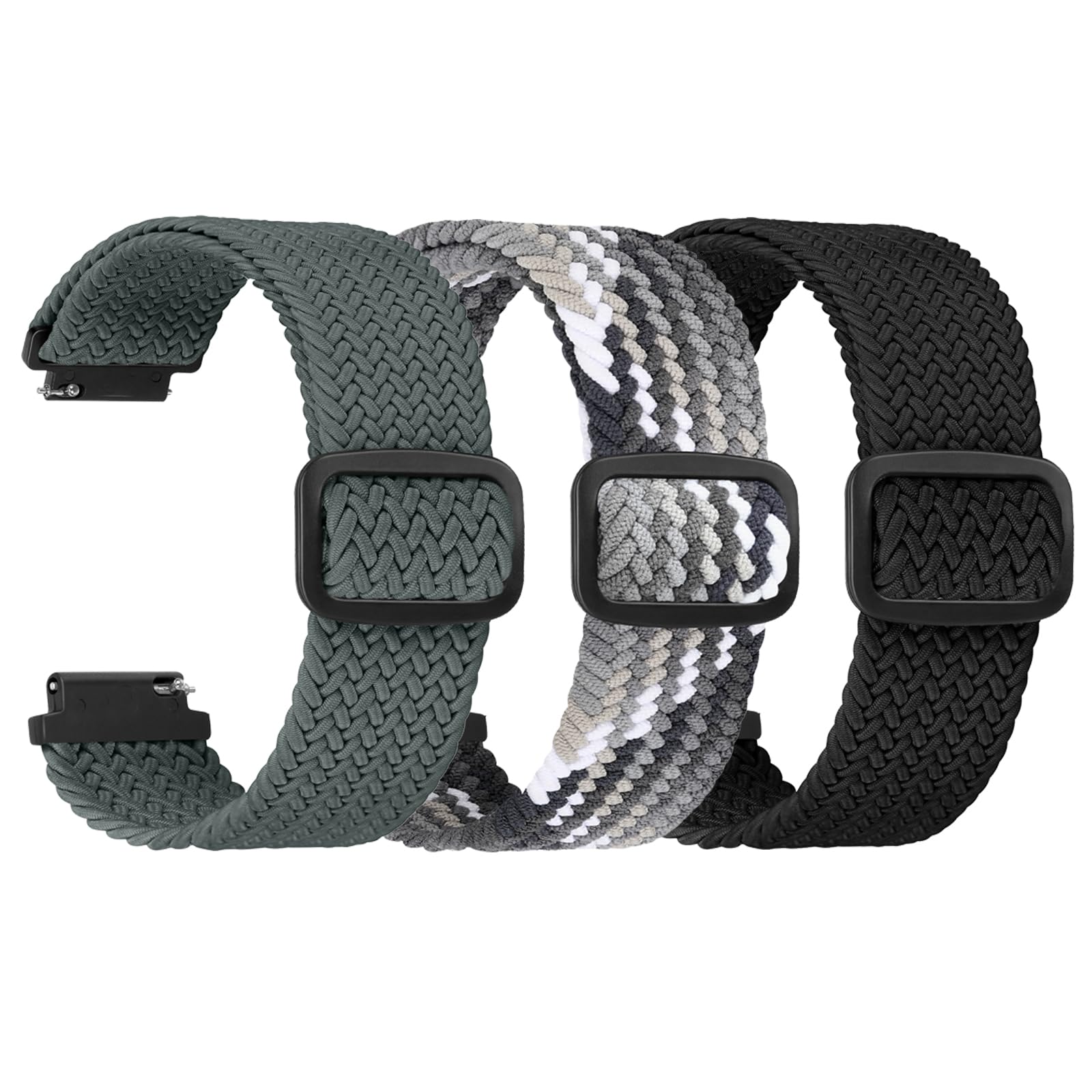 HUYIIO Premium 3-Pack Elastic Braided Bands in 16mm 18mm Quick Release, Adjustable Stretchy Lightweight Washable Nylon Wristbands for Men Women, Perfect for Smart Traditional Watches