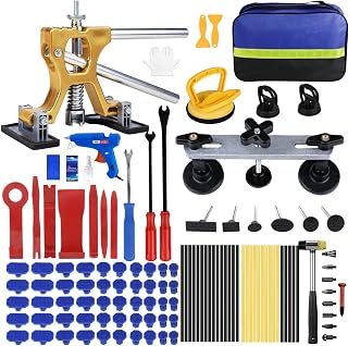 Dent Puller Kit 118 PCS, Paintless Dent Repair Kits with Adjustable Golden Lifter, Bridge Puller, 100W Hot Melt Glue Gun, Dent Removal Kit for Car Motorcycle Minor Dent and Deep Dent Remove