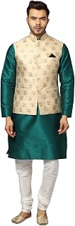 Uri and MacKenzie Men's Silk Blend Kurta Churidar Pyjama with Stylish Nehru Jacket