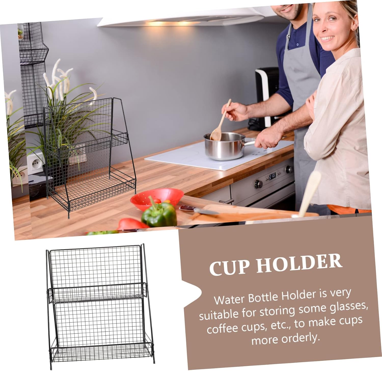 MAGICLULU Double Storage Rack for Water Cups Stylish Cup Draining Organizer for Glasses Mugs for Home Restaurants Bars Material Finish