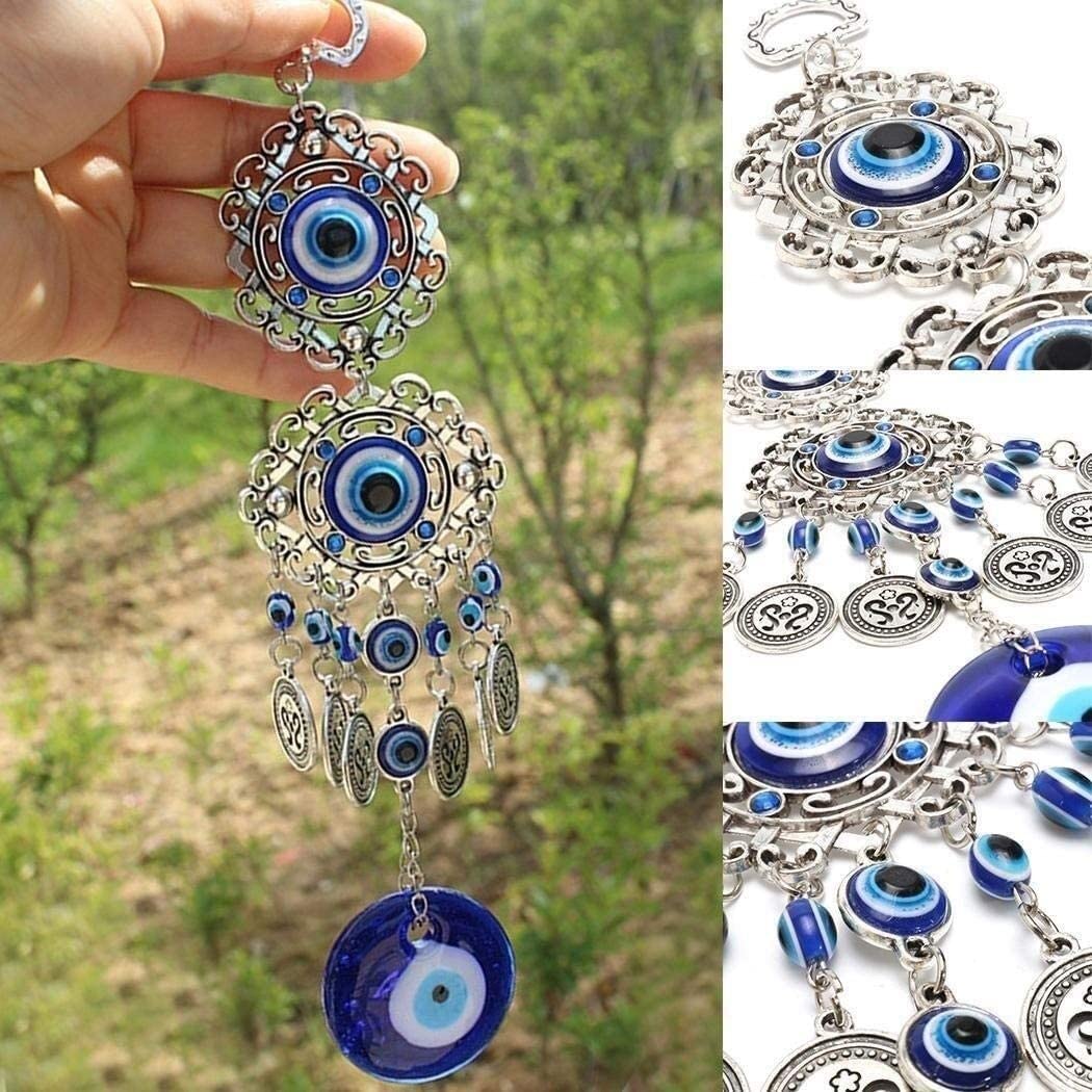 Dzwonek Wietrzny, Turcja Evil Eye Wisiorek Łapacz Snów Niebieski Rhinestone Windchimes Dekoracja Do Powieszenia Na Ścianie Błogosławieństwo Ochrona Prezent Muzyczne Dzwonki Rzemiosło