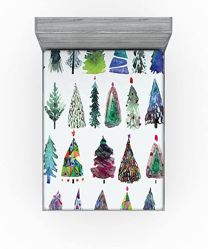 Miniatura 6 de Ambesonne Sábana bajera con diseño floral, acuarela temática de primavera, pintura de hierbas, flores, botánica de jardín, funda de cama con