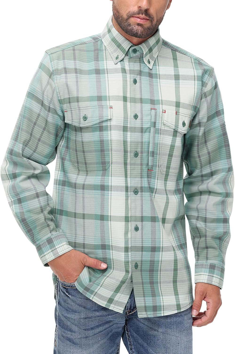 FR Shirts for Men 6.5OZ Welding Shirt Pearl Snap Light Weight Flame Resistant Shirts CAT2/NFPA2112 - Image 2