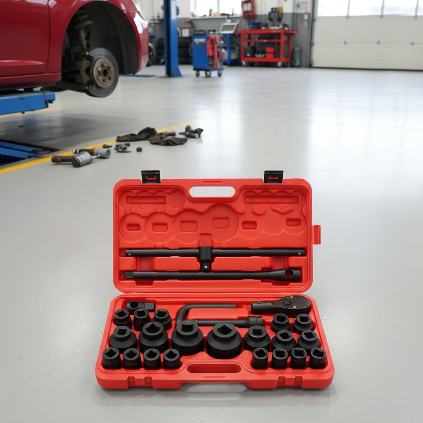 Jeu de douilles 3/4" et 1", Coffret Douilles À Choc Pouce 26 Pièces, Jeu Profondes 6 Pans 21-65Mm, Coffret à douilles pour voiture, Acier Carbone 45 Trempé, Mécanique Auto Camion Poids Lourd