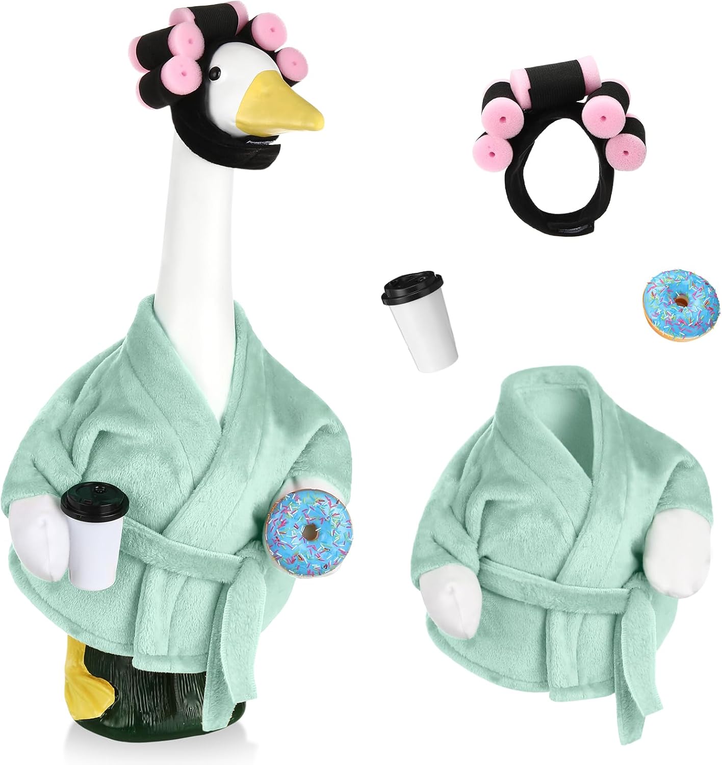 Porch Goose Statue Outfits Set Porch Goose Clothes with Wide Hat Costumes for 23" Plastic Statue Patio Yard Garden Lawn Outdoor Decoration (Light,Bathrobe)