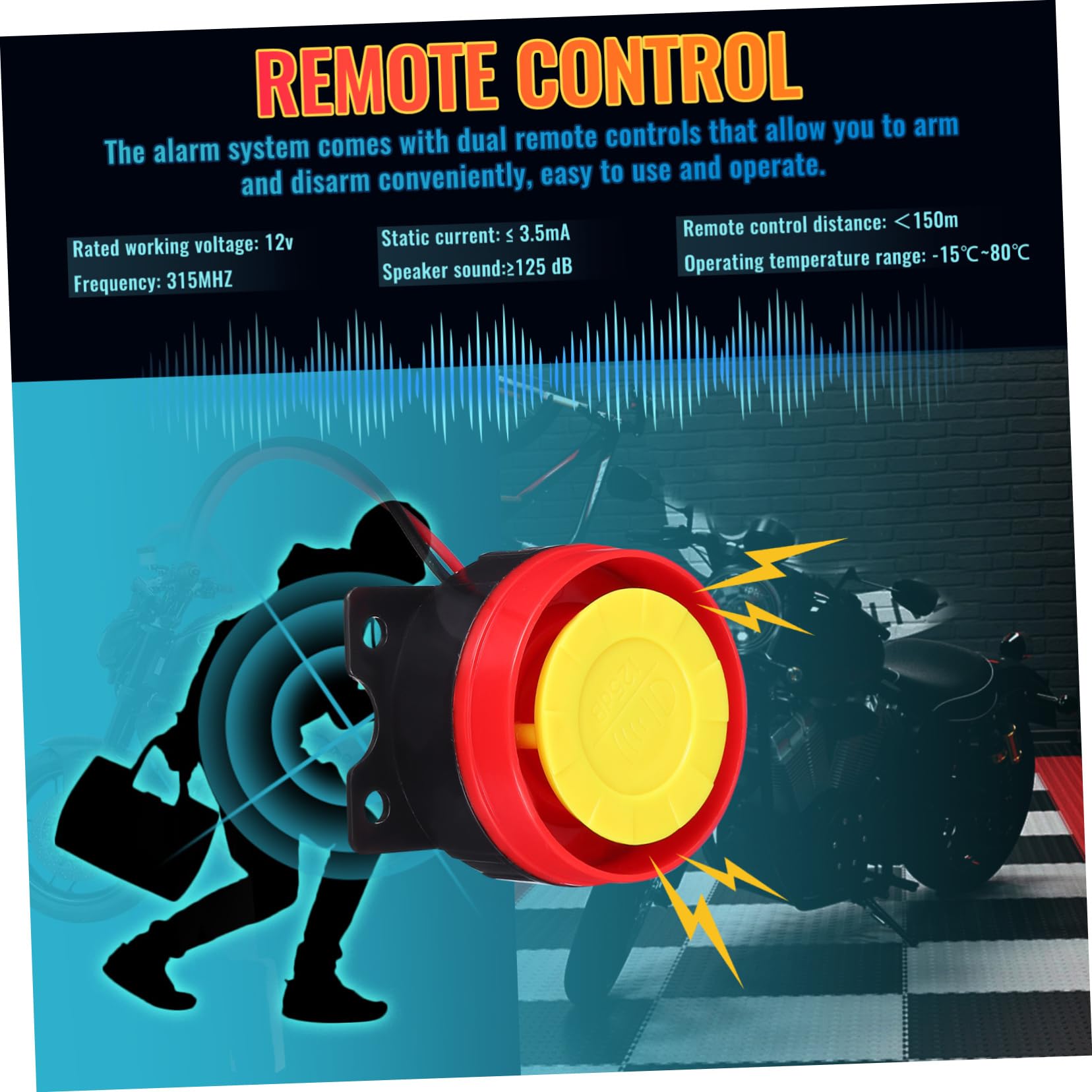 Allarme Antifurto per Moto 12v, Sistema di Sicurezza in Abs Sensibilità Regolabile e 2 Telecomandi