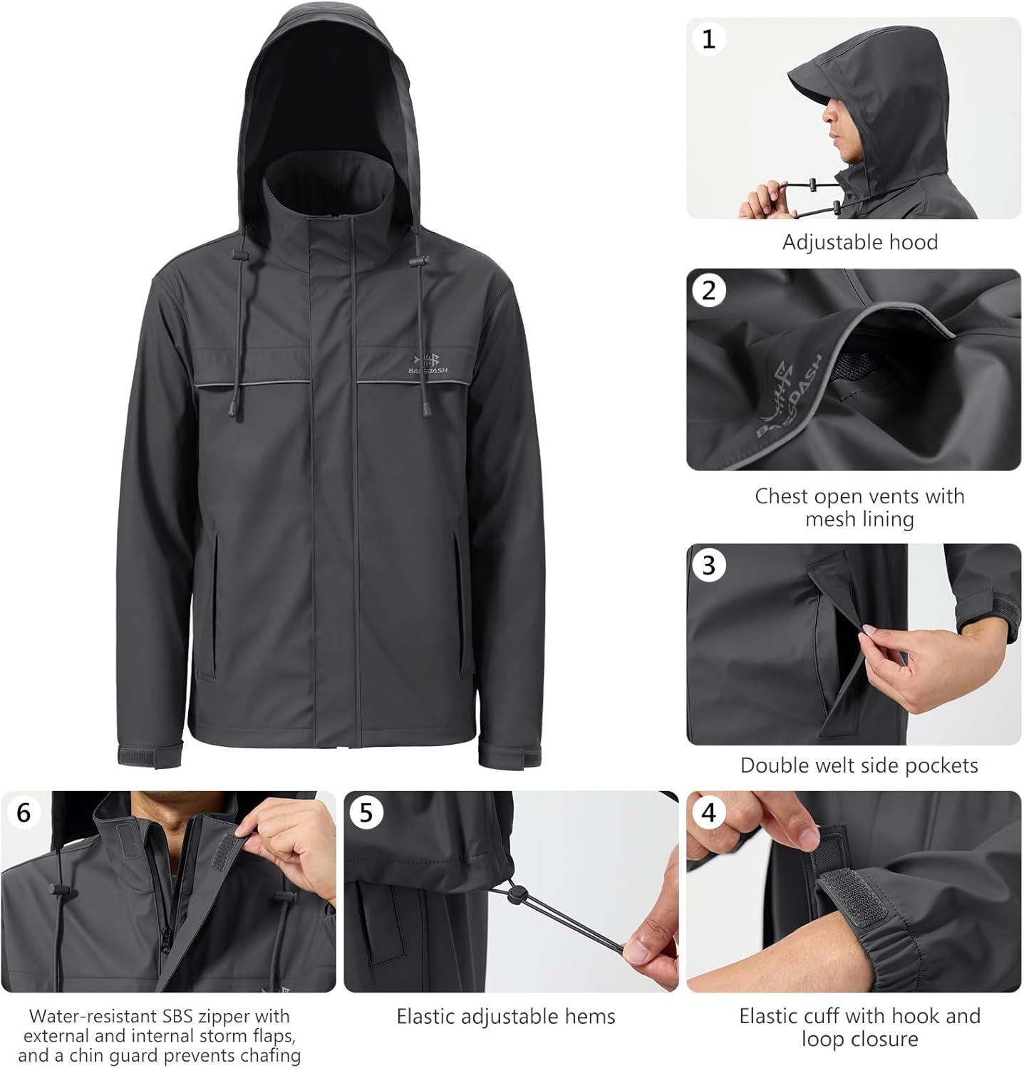 BASSDASH Men’s Rain Suit Waterproof Breathable Durable Fishing Rain Gear Packable for Hunting, Hiking, Running, Cycling FW12 - Image 5