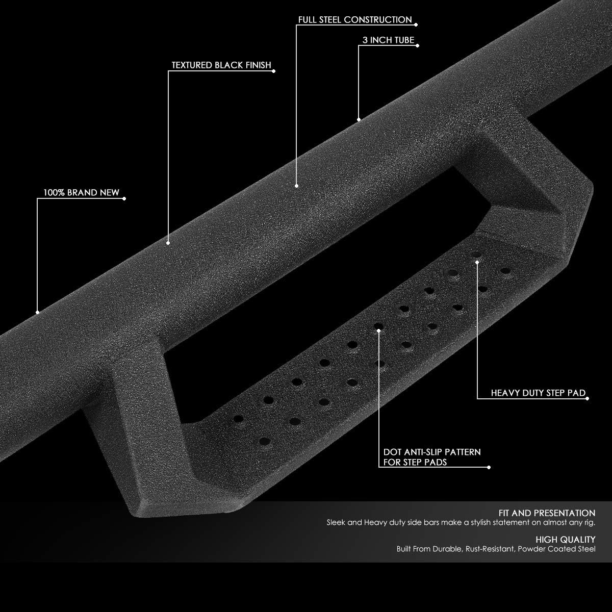 DNA Motoring 3" Running Boards Compatible with 17-22 F250 F350 Super Duty Crew Cab, Powdercoated Stainless Steel Side Step Nerf Bars, STEPB-ZTL-8141