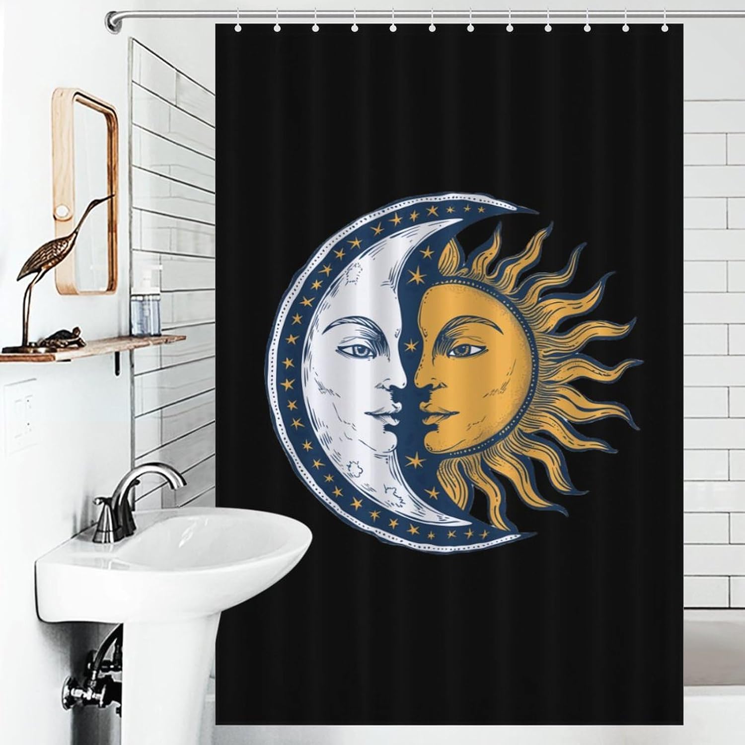Sun and Moon Funny Shower Curtains Washable Bath Curtain Liner with Hooks for Bathroom Bath Tubs 48x72Inch（122x183cm）