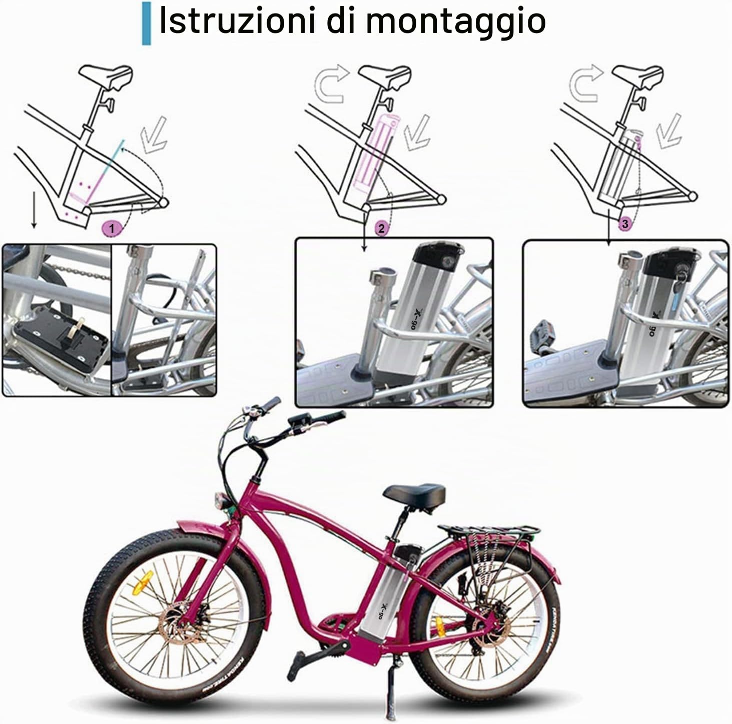 Yinyu X-go Bike Batterie 36V, Ebike Batteria 10Ah per Motore Batteria Della Bicicletta Elettrica (36V 10AH 4Pin Yingyu)