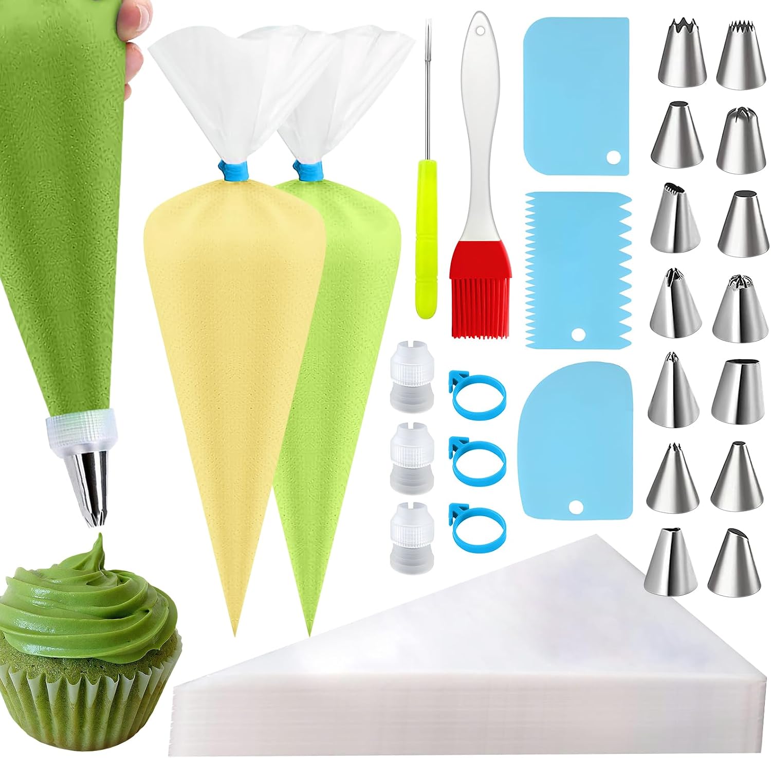 Piping Bags and Tips Set - 100pcs Disposable Piping Bags, 12 Inch Icing Bags, Thickened Pastry Bags, Anti Burst Frosting Bags, Non-slip Cake Decorating Bags for Baking Cupcake and Cookies (125 pieces)