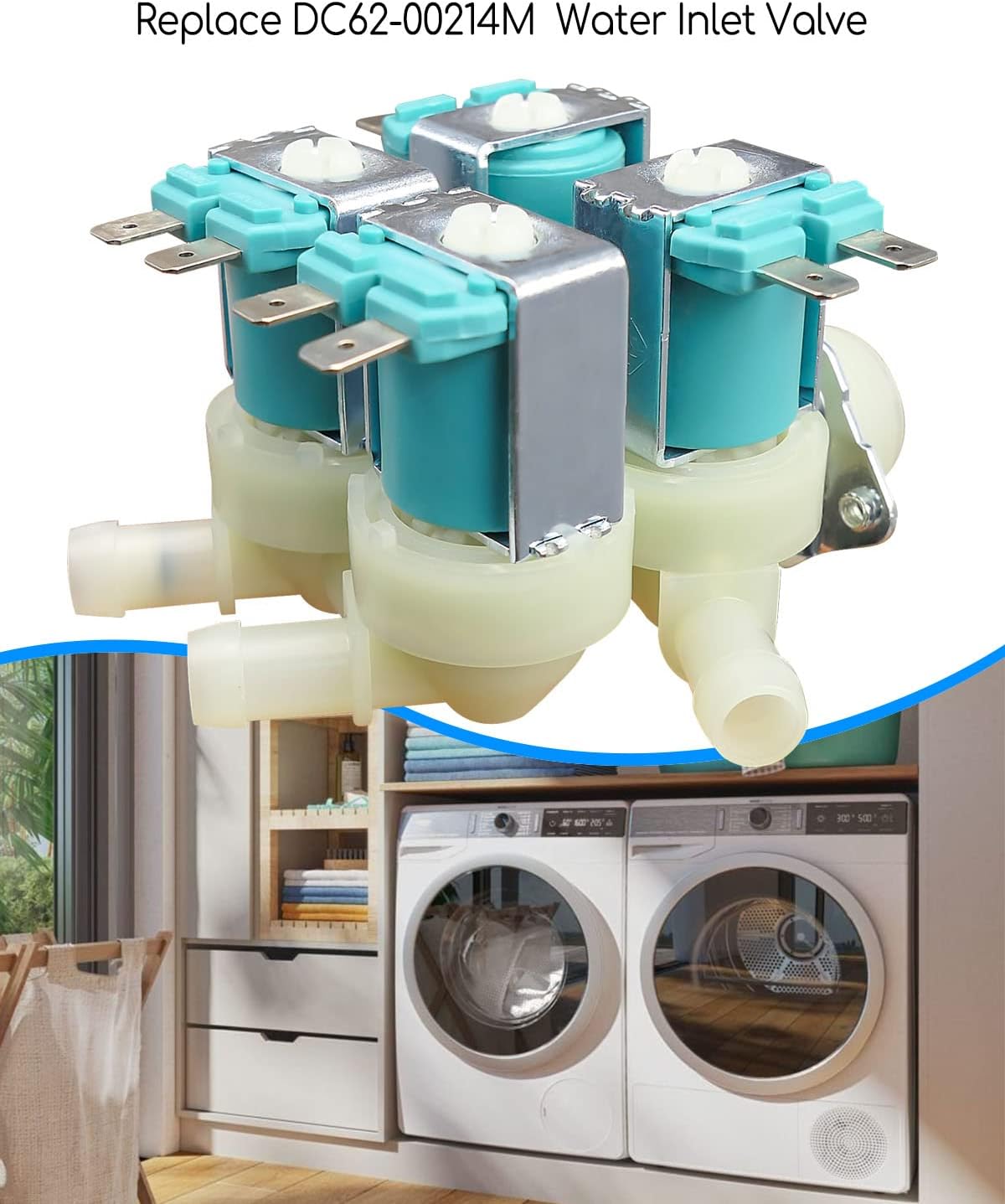 Cold Water Inlet Valve Fit for Samsung Washing Machine Replace DC62-00214M 2979589 AP5623062 PD00005798 PS4208704 EAP4208704, Washer Water Inlet Solenoid Valve