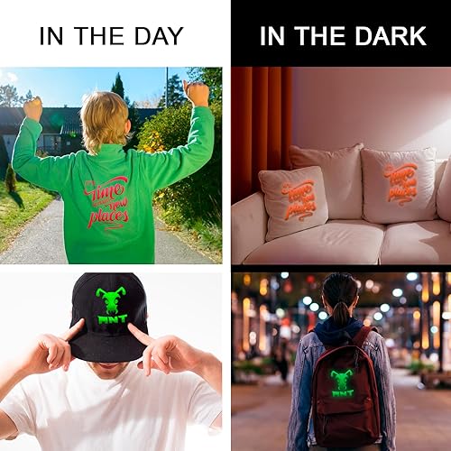 Miniatura 6 de VENITOR Vinilo de transferencia de calor 3D que brilla en la oscuridad, 7 hojas de vinilo de transferencia de calor de 12 x 10 pulgadas para prensa