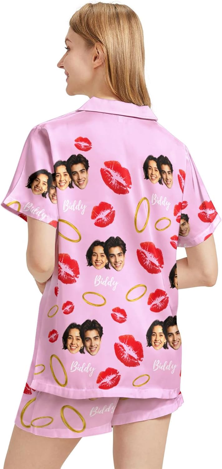 DIYKST Custom Face Pajamas for Women, Personalized Short Pjs with Button Down, Valentine's Day Gift Bride Soft Pj Sets - Image 3