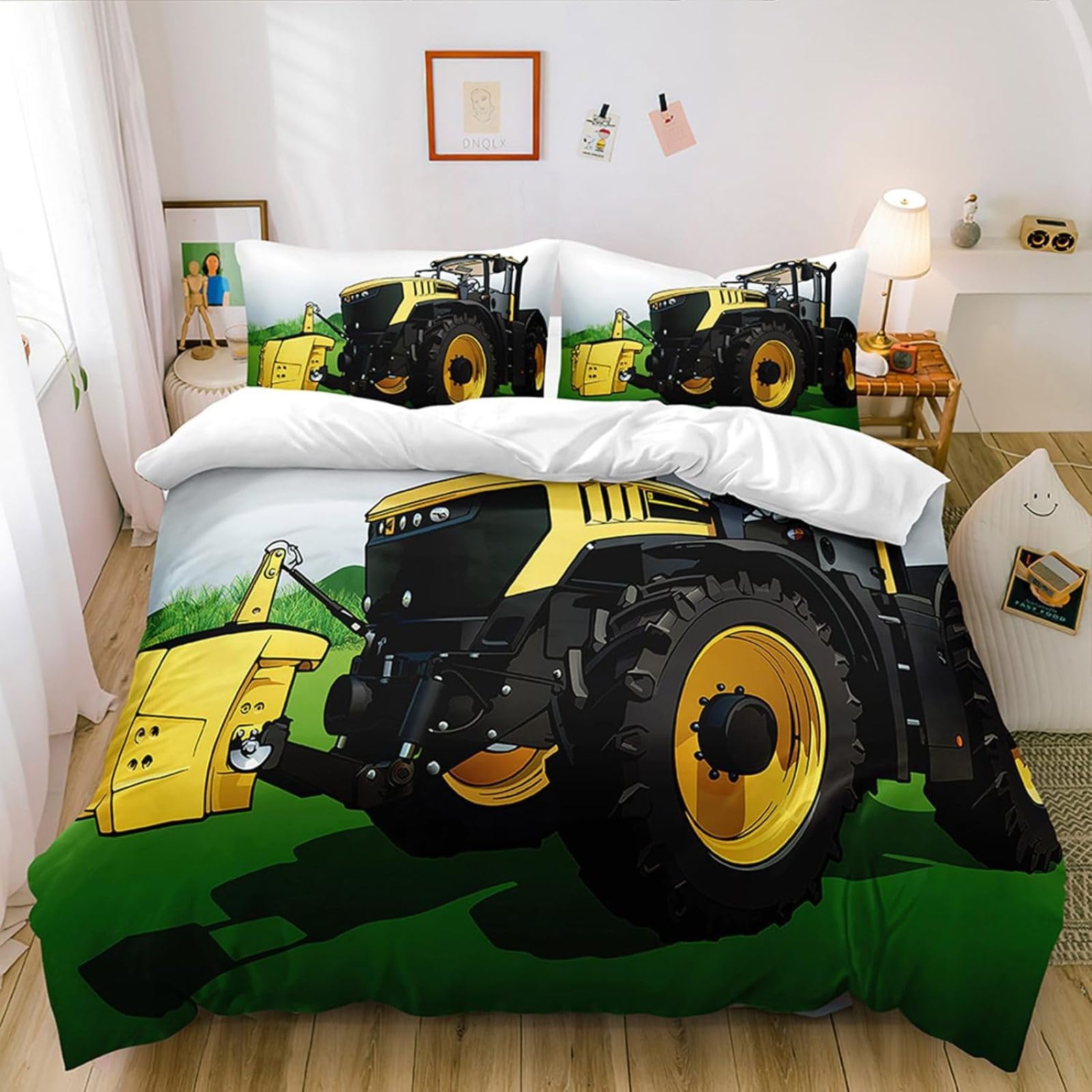 Bettwäsche 155x220 GrüNer Traktor Bettwäsche-Set mit Reißverschluss Schließung und 2 Kopfkissenbezug 80x80 cm - Weicher Atmungsaktive Mikrofaser Bettbezug für Kinder Mädchen