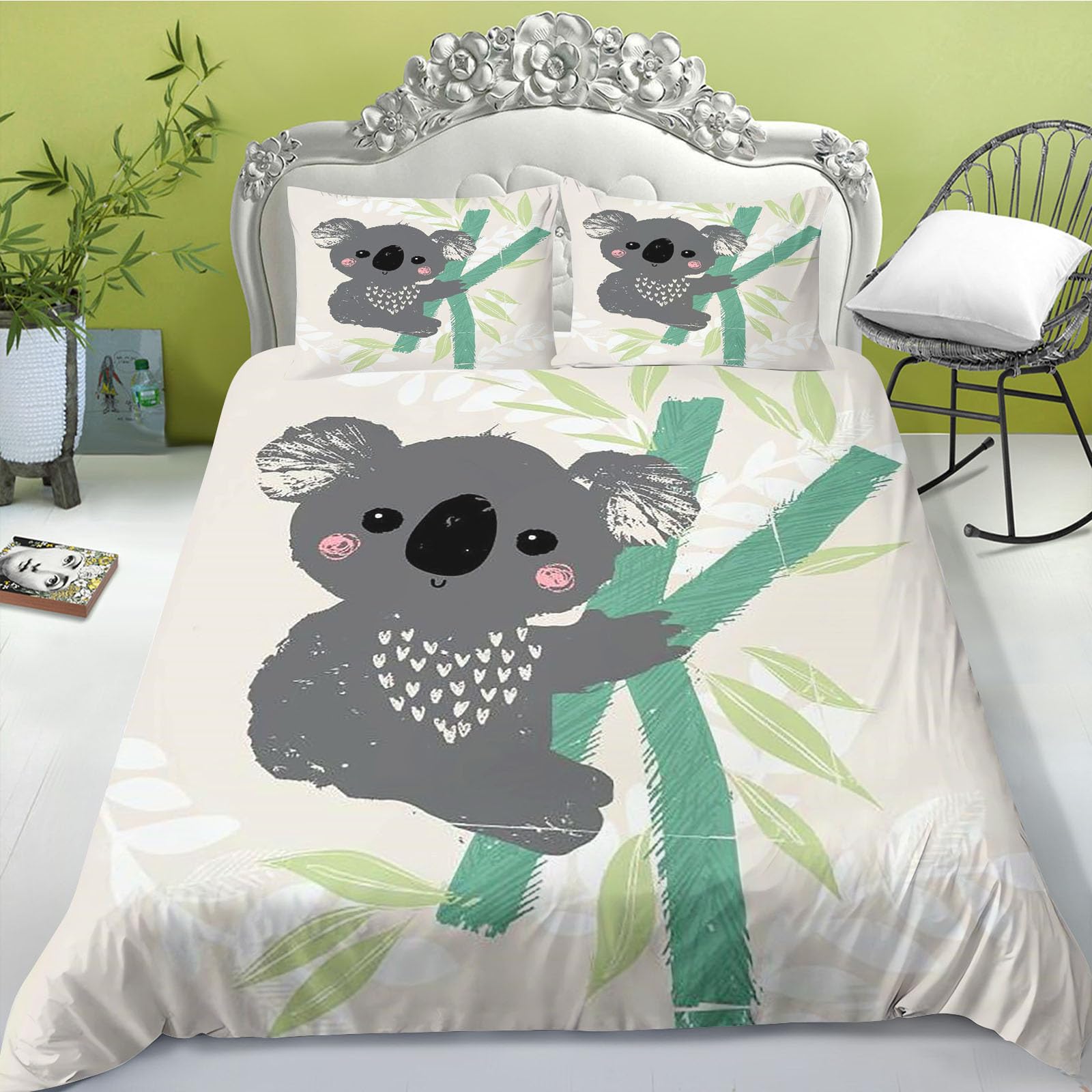 Parure de lit Koala 140 x 210 housse de couette microfibre et taie d'oreiller flanelle