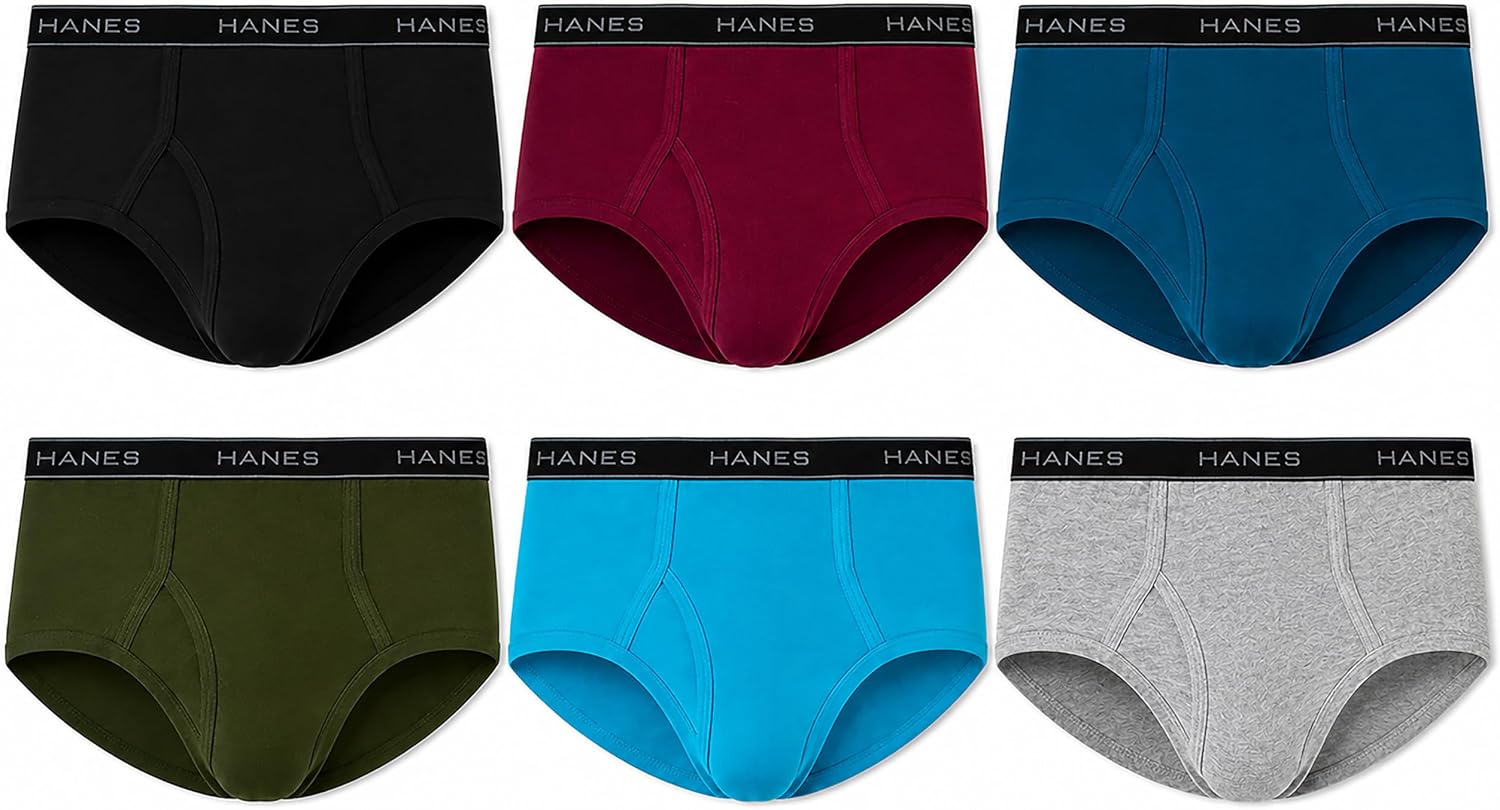 Hanes Men's Underwear Briefs, Cotton Mid Rise Briefs, Covered Waistband, Moisture Wicking, Multi-pack