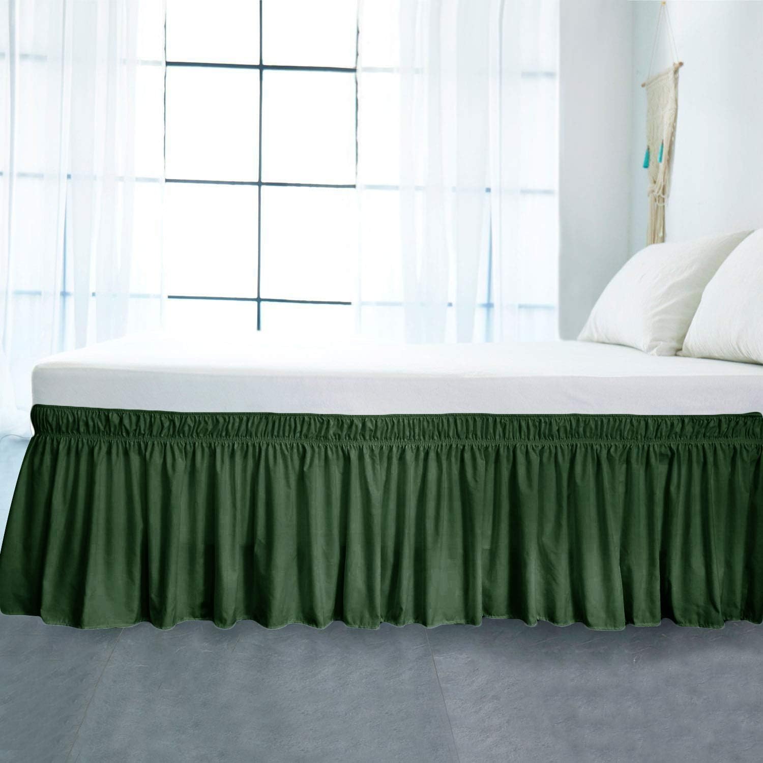 Obytex Wrap Around Bed Skirts Fashional Elastic Dust Ruffle Silky Soft & Wrinkle Free Classic Stylish Look in Your Bedroom (Hunter, Queen/King): Kitchen & Dining