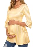 Ecavus Womens Casual Maternity Tops Striped Peplum 3/4 Ruffle Sleeve Shirt Ultra Soft Pregnancy Clothing