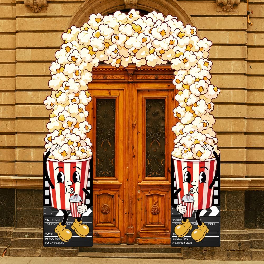 WADORN Popcorn Box Photo Booth Props, 94x70 Inch Large Movie Theme Party Decorations Corn Pops Photo Frame Background Banner Backdrop for Holiday Birthday Party Carnivals Film Movie Theater Supplies image 5