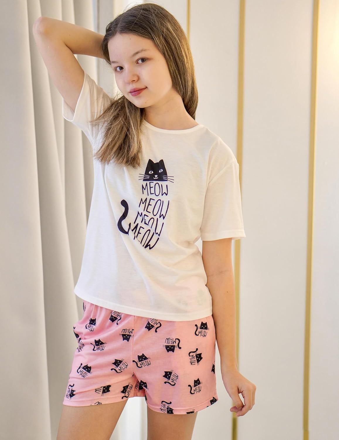 Arshiner Girls Pajama Set 3 Piece Short Sleeve Sleepwear Summer Soft Cute Pjs Outfits - Image 5