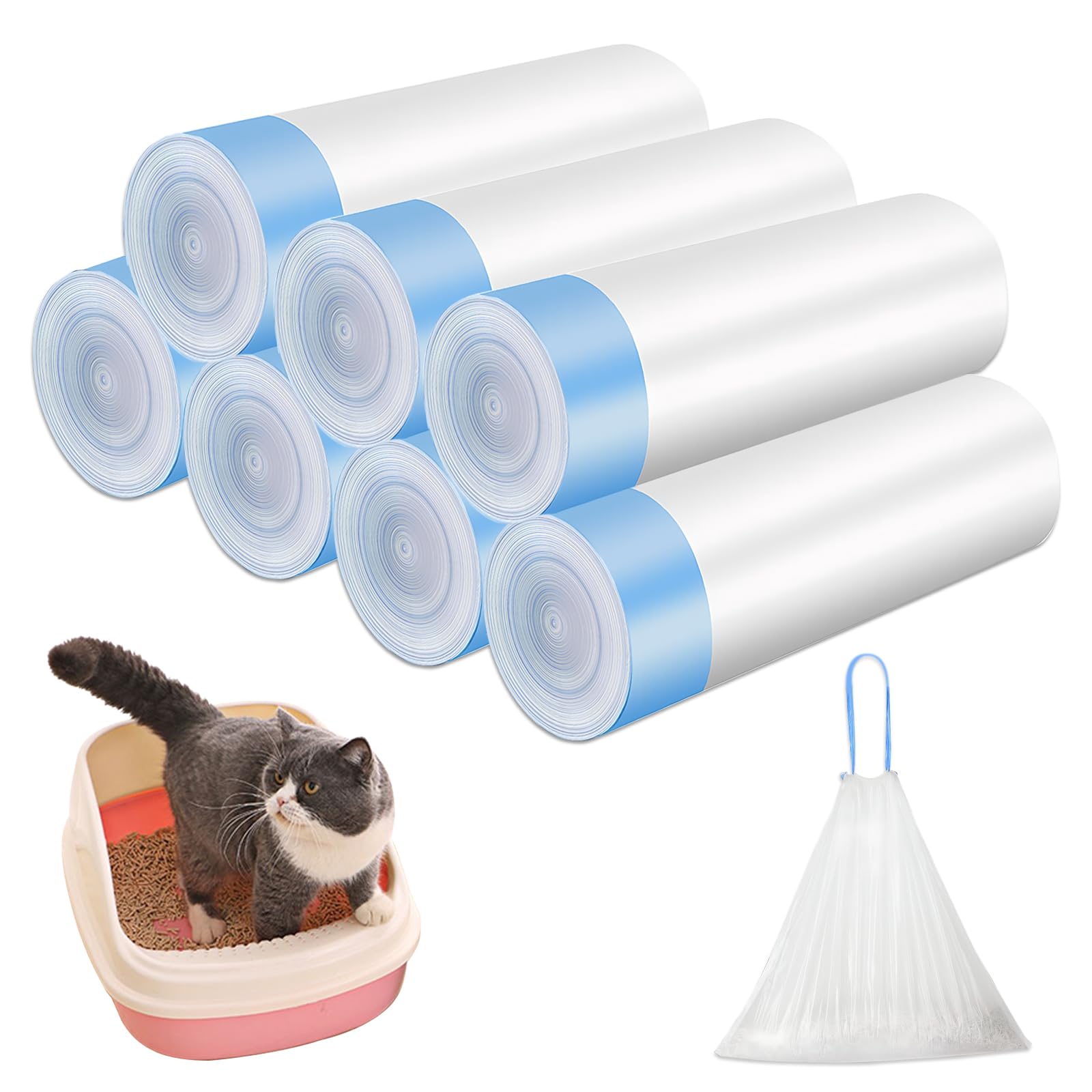 105Pcs Cat Litter Bags,Durable Cat Litter Tray Liners,Carry Handle,Tear Resistant,Easy Cleanup for Box,Mats,Bins(45x50cm,7 Roll)