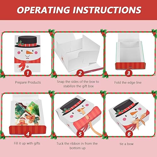 Miniatura 4 de WLUSEAXI Paquete de 12 cajas pequeñas de regalo de Navidad con tapas, 6.7 x 6.7 x 3.2 pulgadas, cajas de galletas de Navidad con cinta, cajas de