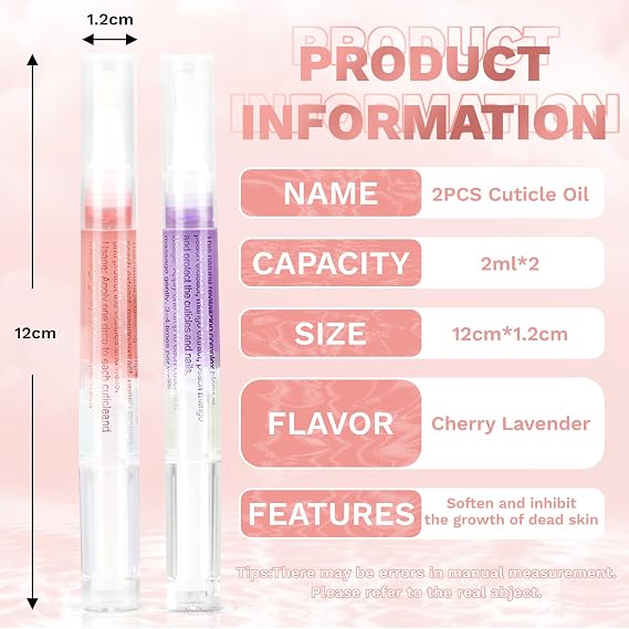 Meschett 2PCS Cuticle Oil Pens for Nail Care, Moisturizing Nail Oil Pen with Soft Brush, Hydrating Cuticle Oil for Dry Nails & Cuticles (Cherry & Lavender Flavor)