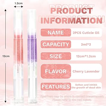 Meschett 2PCS Cuticle Oil Pens for Nail Care, Moisturizing Nail Oil Pen with Soft Brush, Hydrating Cuticle Oil for Dry Nails & Cuticles (Cherry & Lavender Flavor)