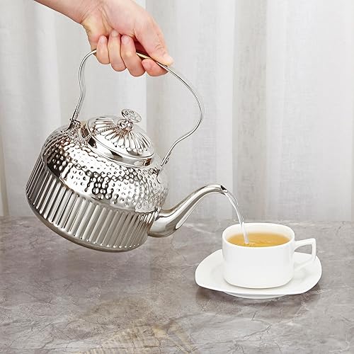 Miniatura 8 de SANQIAHOME Tetera antigua de acero inoxidable de 1.2L (40Oz) con infusor de plata