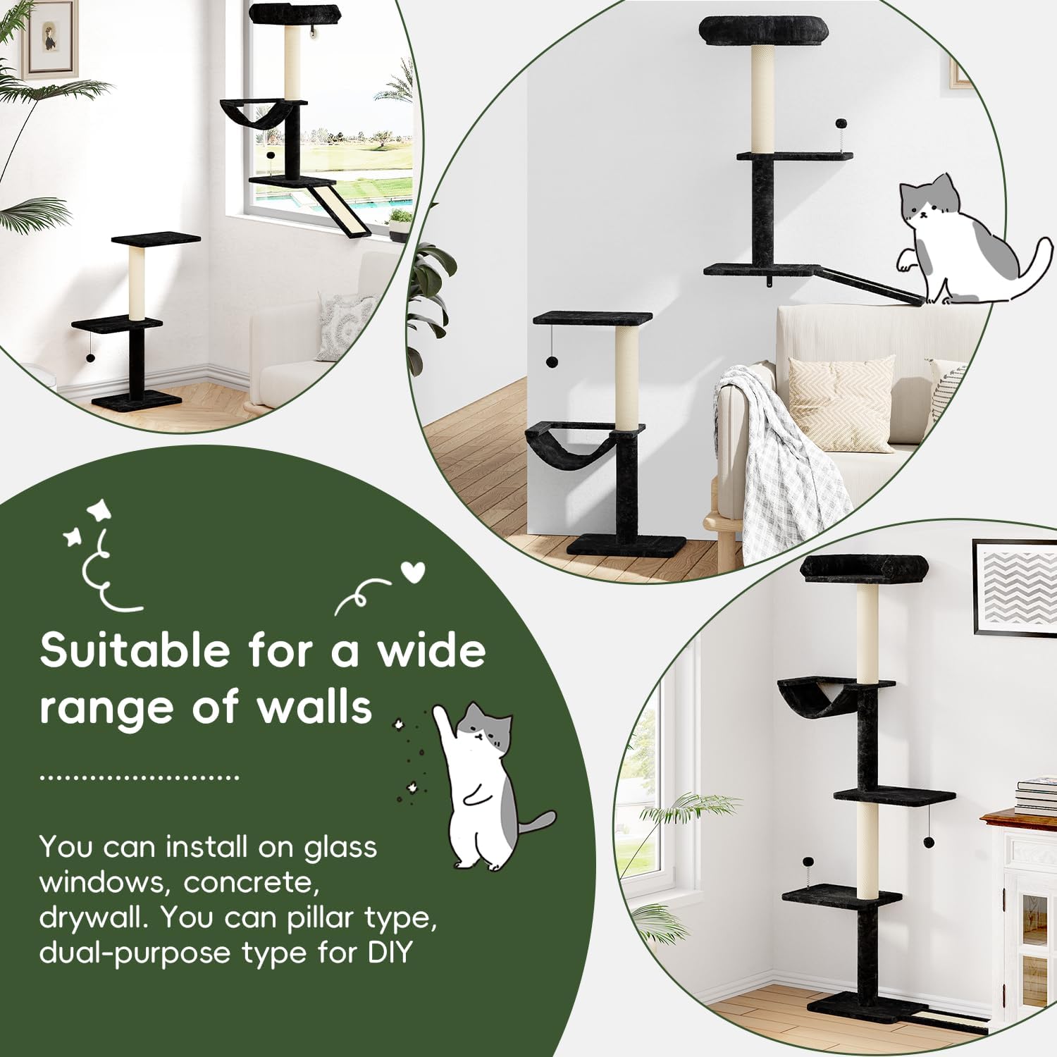 review Cat Tree Tower, Indoor Cats Climbing Tree, Cat Tree W/Scratching Post, Comfortable Bed, Indoor Kitten Interactive Ball Toy,Window Edge Fixing, Multi-Layer cat Furniture Activity Center-Black