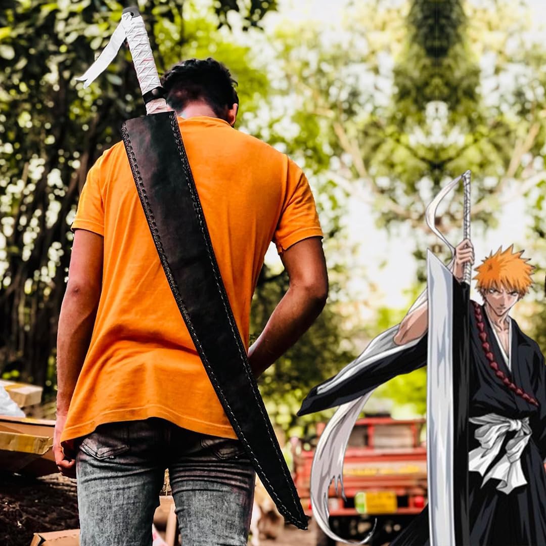 Kurosaki Ichigo Zangetsu Collectible Cosplay Sword - 41 Inch Carbon Steel Blade, Leather Sheath - Gift for Fans