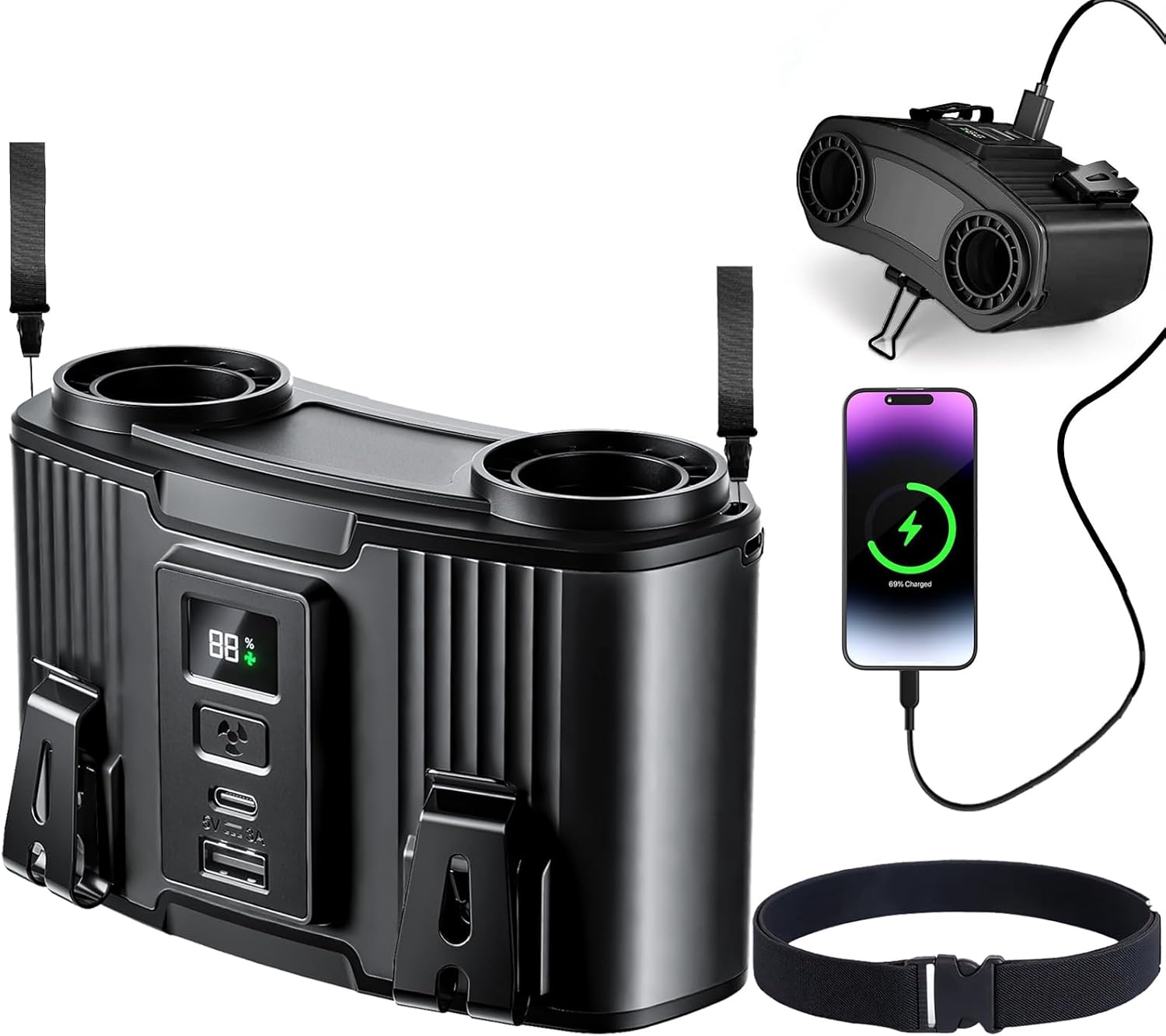 20000mAh Portable Waist Fan Clip-On, 10-Speed Rechargeable Belt Fan, 20000RPM Turbo Cooling 130° Wide Airflow Shirt fan, 40H Runtime Hands-Free Neck Fan for Outdoor, Camping, Jobsite & Travel(Black)