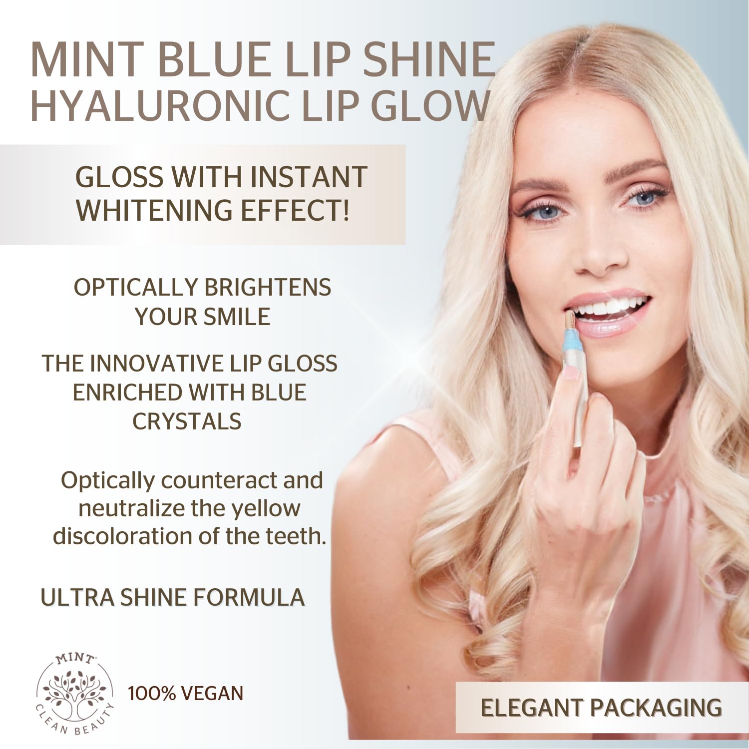 Lucidalabbra MINT blu brillante all'acido ialuronico (4 ml) Primer labbra - Effetto sbiancante - Oli preziosi - Arricchito con pigmenti blu per denti radiosi - Vegano - Di Dr. Mintcheva