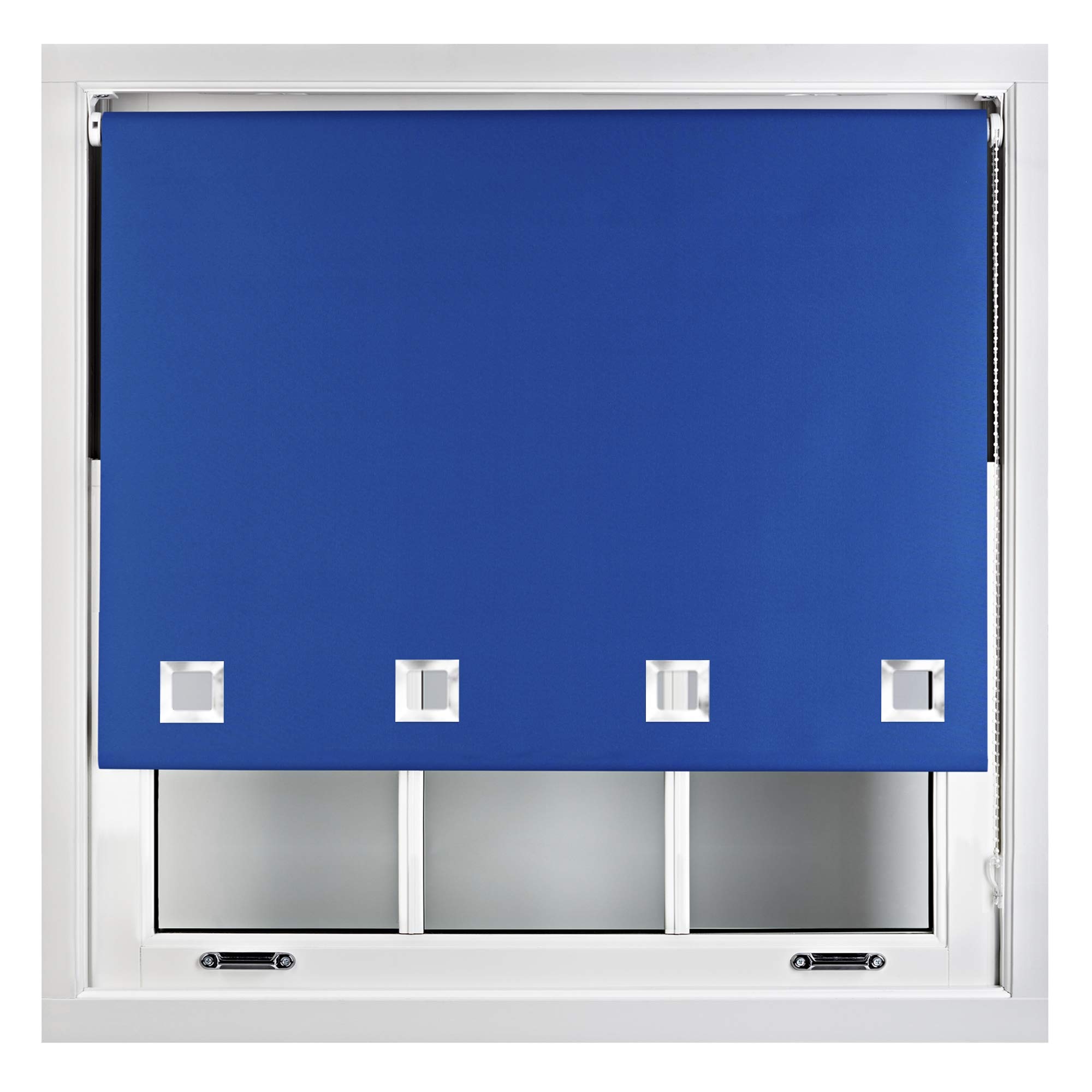 Furnished Blue Blackout Roller Blinds With Large Square Eyelets - Made To Measure - 120Cm X 210Cm