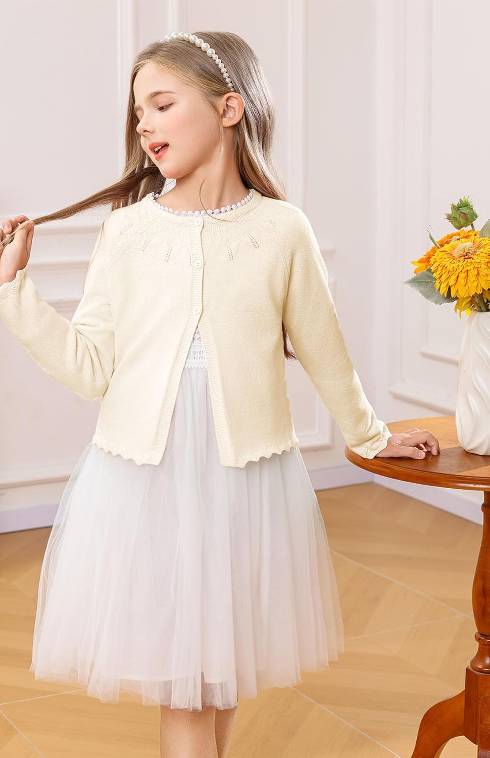 Girls Long Sleeve Knitted Bolero Cardigan Cropped Button Closure Kids Shrug Sweater 1-10 Years - Image 3