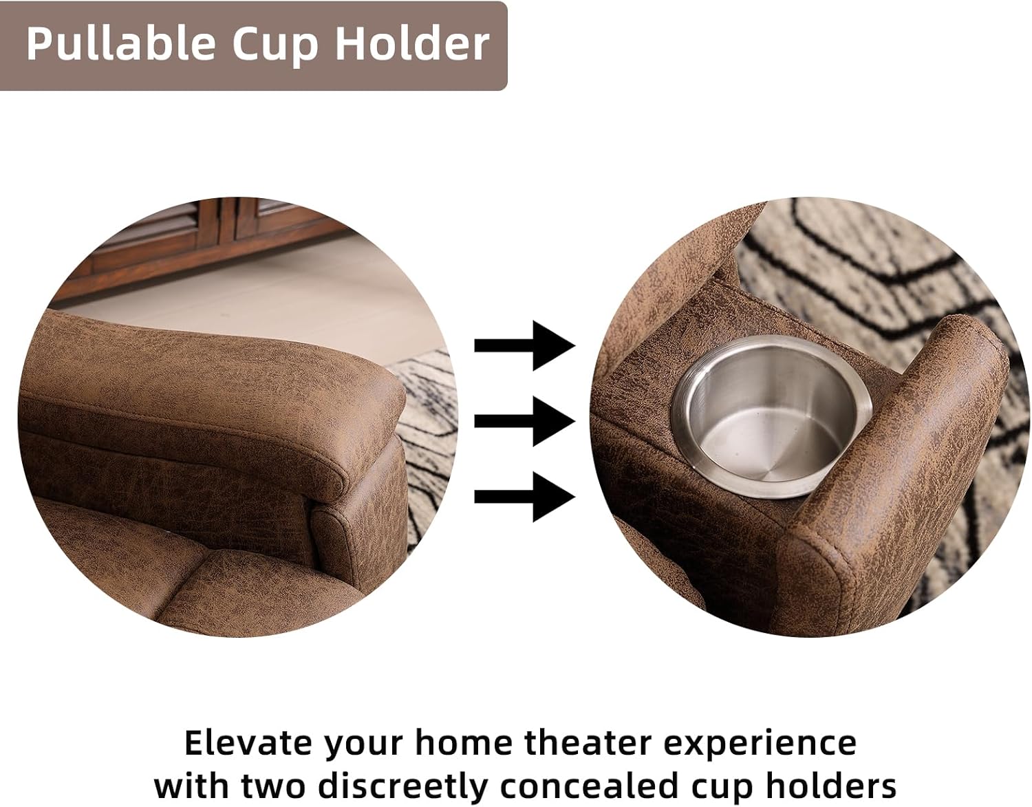 Leather Recliner Chair, Manual Recliner Chair for Adults with Overstuffed Arms and Back, Single Sofa Recliner with Cup Holders for Living Room (1, Nut Brown)