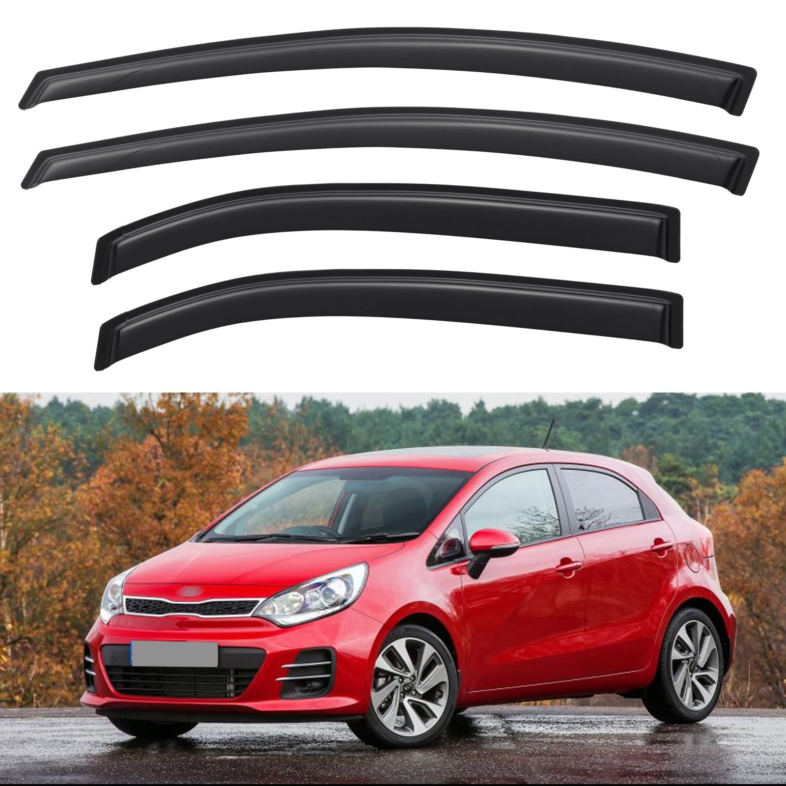 Window Visors Rain Guards for 2012-2017 Kia Rio Hatchback | Out-Channel Window Vent Wind Deflectors Visors Shades Protectors for 12-17 Kia Rio Hatchback (Not for Sedan)