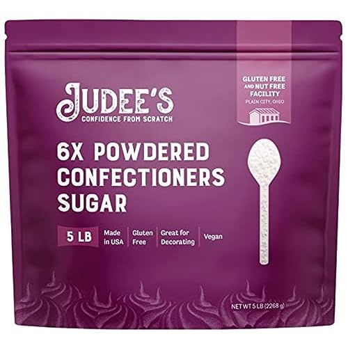 Judee's 6X - Azúcar en polvo para confitería de 5 libras, 100% sin OMG, sin gluten y sin nueces, tamaño 6X, perfecto para glasear, glasear y