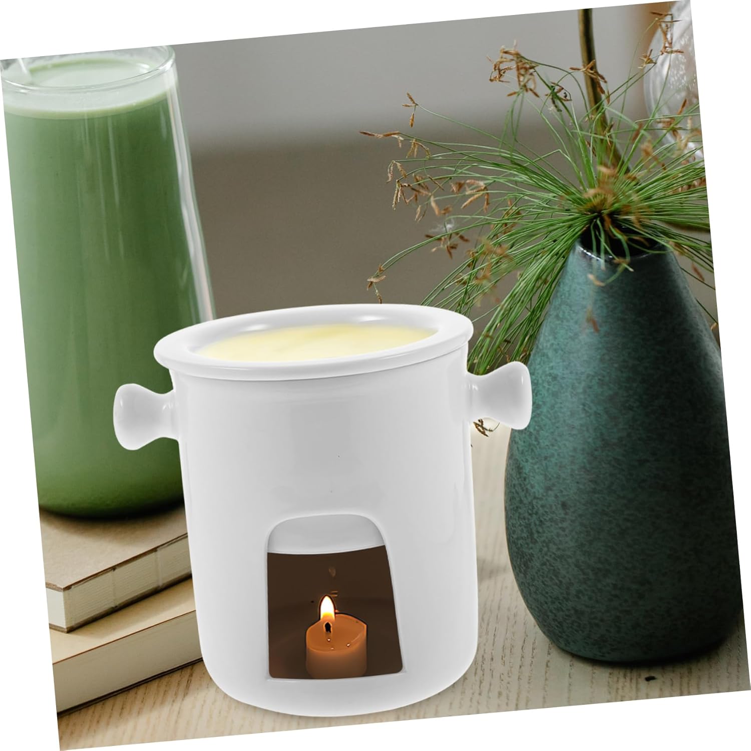 DECHOUS Chocolate Melting Pot Portable Ceramic Fondue for Cheese Butter and Chocolate Parties Afternoon Tea and Home Use Lightweight and Easy to Store