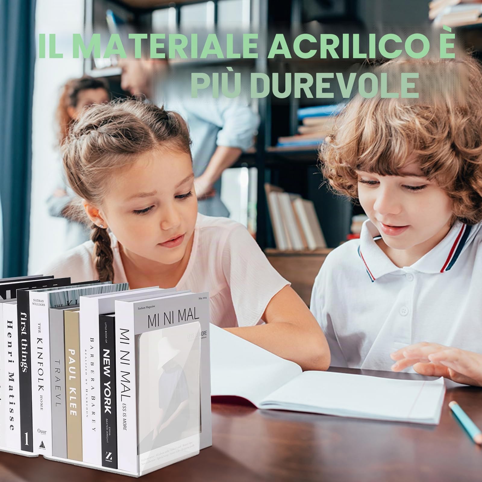 Fermalibri in Metallo 10 Pezzi + 50 Adesivi Antiscivolo per Casa Biblioteca