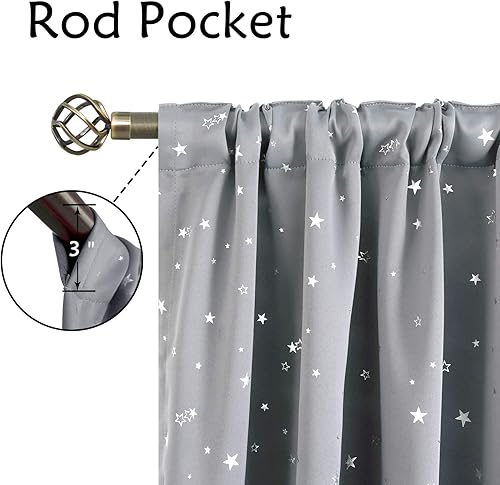 Miniatura 3 de BGment - Cortinas opacas rosas de 84 pulgadas de largo para niños, cortinas térmicas para oscurecer la habitación, con estampado de estrellas